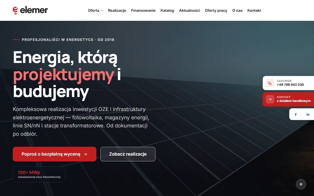 Zrzut ekranu strony internetowej Elemer sp. z o.o.